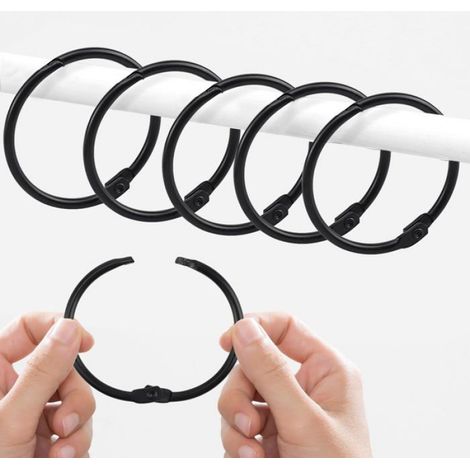 Anneaux de Rideaux - 40 pièces, ouvrants ronds clips métalliques, convient pour tringles rideaux rideaux douche - 38mm - Étiquette (1/5)