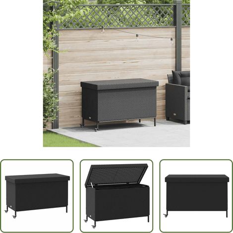 Außenbereich - Gartentruhe mit Rollen Schwarz 110x55x73 cm Poly Rattan (1/5)