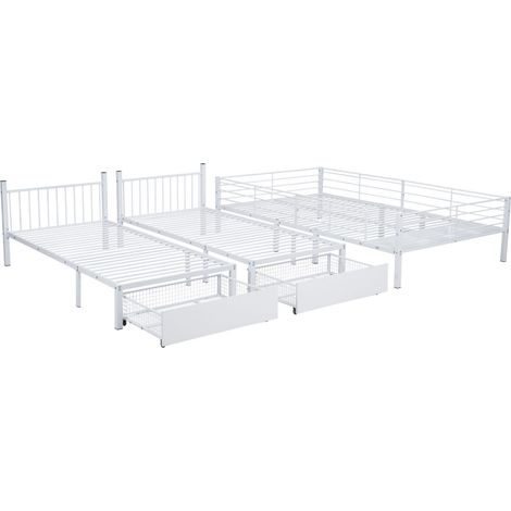 Letto a castello triplo in metallo bianco con cassetti, convertibile 140 x 200 e 2 x 90 x 200 (1/5)