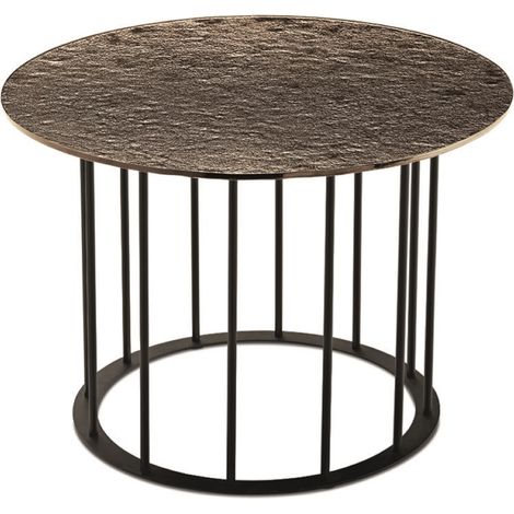 Tavolino tondo D60 cm con base in metallo Nero e piano in vetro martellato Bronzo MUTE (1/2)