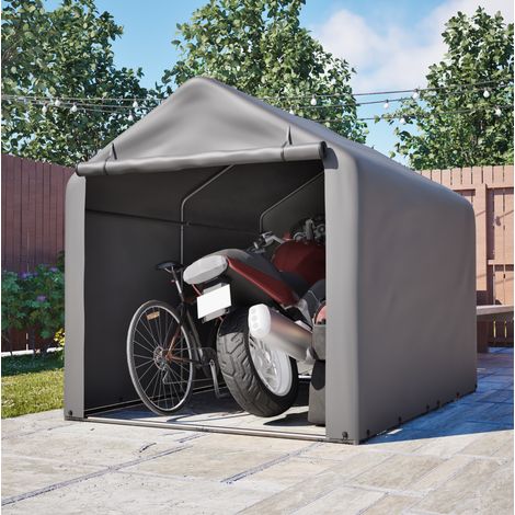 Garaje para bicicletas gris 160x220x165 cm con puerta enrollable, estructura de acero, PE (1/5)