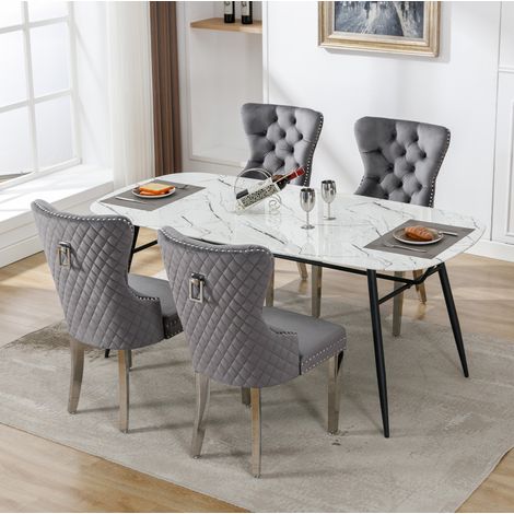 sedia sala da pranzo comfort velluto metallo grigio OKMYHOME (1/5)