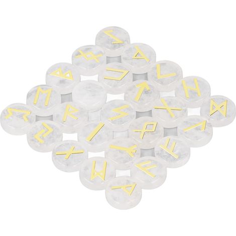 Ensemble de 25 pierres runiques rondes gravées, en cristal blanc, pour la méditation, le yoga et comme cadeau. (1/5)