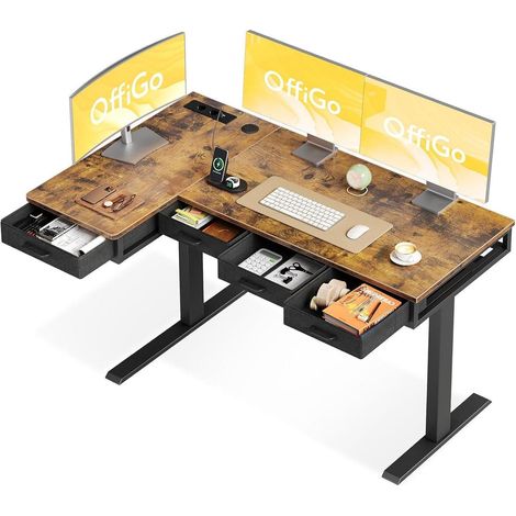 Eckschreibtisch Höhenverstellbar Elektrisch L Form 140 x 80 cm Braun (1/5)