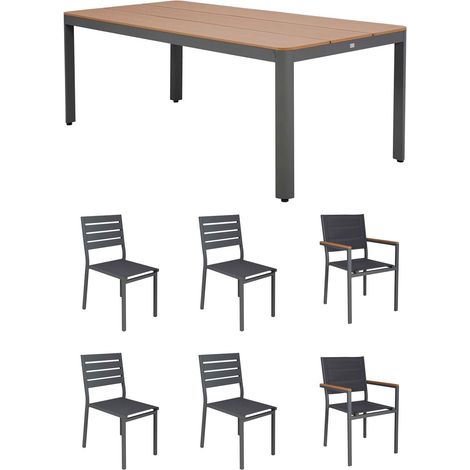 Ensemble table de jardin + 4 chaises + 2 fauteuils gris- MIMIZAN