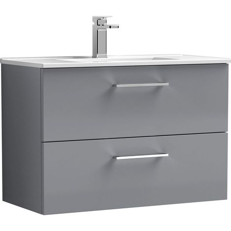 Balterley  Modern Bathroom 2 Soft Close Drawer & Minimalist Wall Hung Vanity Unit Basin, Satin Grey, 435mm