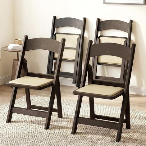 Klappstühle 4er Set bis 200 KG Belastbar, Aus Kunstharz Stapelbar, UV-beständigem, Gast Stuhl Gepolstert Faltstuhl für Gäste, Garten, Büro, Camping, Drinnen und Draußen, Braun (1/5)