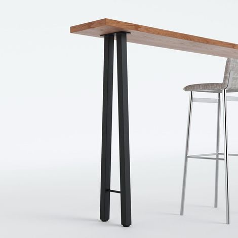 Lot de 2 pieds en métal - Noir - Cadre robuste en acier au carbone - Pour table de bar, petit-déjeuner et debout - H 91 x l 25 cm (1/5)