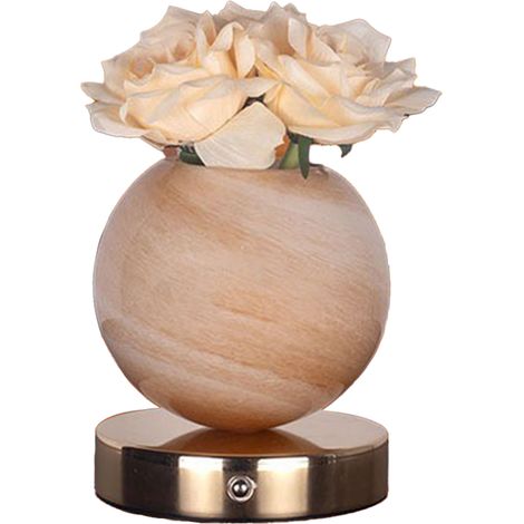 Lampadaire [Champagne Rose + Pot Jaune] : Lampe d'ambiance avec rose et planète, réglage 3 tons + continu, recharge USB, cadeau créatif (1/4)