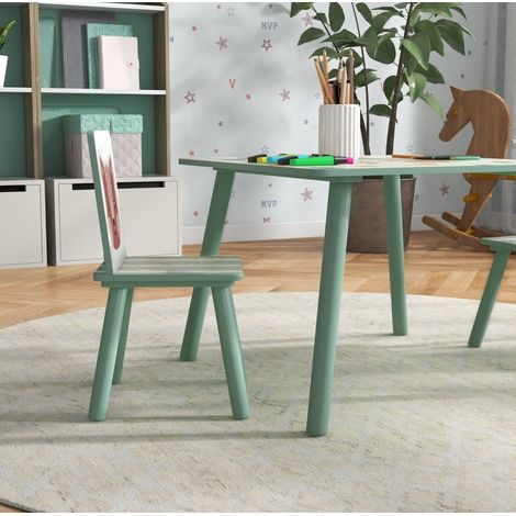 Table enfant avec 2 chaises, ensemble table et chaises motif animal, bois, vert (1/5)