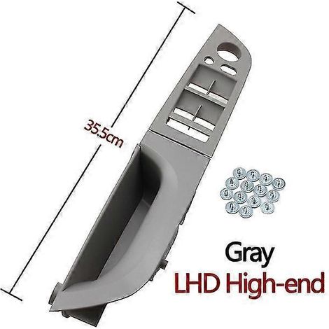 Ensemble de poignées de porte intérieures haut de gamme grises, cache et poignée de commande de lève-vitre pour portière conducteur gauche (BMW Série 3 E90 E91 316 318 320 325 328i) - Gris - 35,5 cm (1/5)