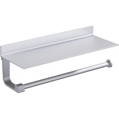 Soporte para toallas de papel con estante, de pared, apto para almacenamiento en cocina y baño, color plata (33 x 8,5 x 8,2 cm) (1/5)