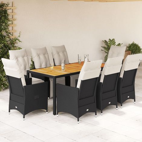 Salon de jardin 9 pièces avec 8 fauteuils inclinables et table en résine tressée noire - PANGIVO (1/5)