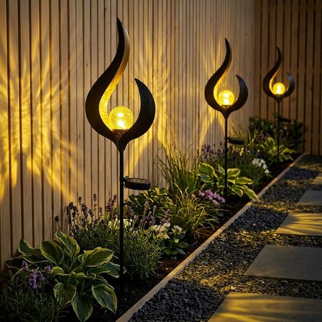 Lampada solare a LED con picchetto da giardino con spina da giardino Lampada da esterno con presa, metallo vetro color bronzo trasparente, 3000K bianco caldo, H 90 cm, set da 3 (1/5)
