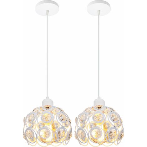 Lot de 2 Lustre Suspension Luminaire Contemporain 20cm Plafonnier Fer Abat-jour en Cristal Blanc (1/5)