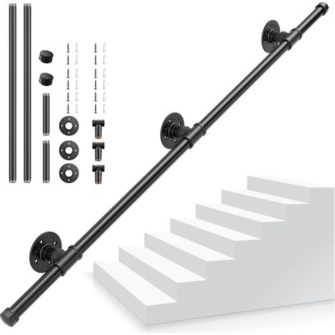 Main Courante pour Escalier, Main Courantes Escalier Interieur Exterieur, Tuyau en Acier Galvanisé Industriel Antidérapant, Rampe d'escalier Noire pour Cuisine Salle de Bain Jardin, 1,2M (1/5)