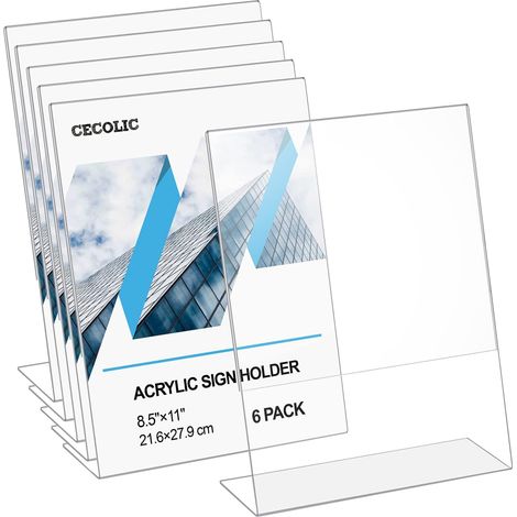 Lot de 6 supports de panneau en acrylique transparent pour menu - Cadre photo incliné à l'arrière - Support de menu, de documents pour bureau - 21,6 x 27,9 cm (1/5)