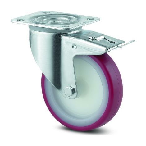 Roulette pivotante à blocage total - polyuréthane rouge - ø 80 mm - Alpha