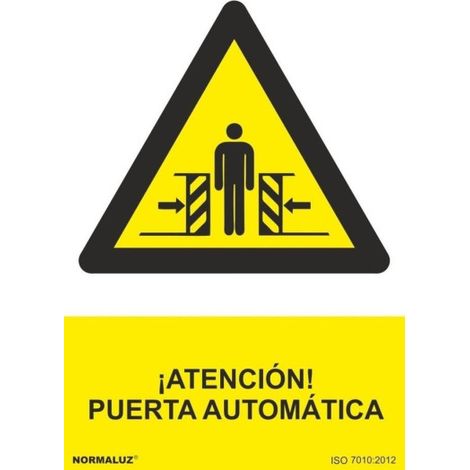 Señal ¡Atención Puerta Automática, con tintas UV SEKURECO                         100 x 150 mm                          ADHESIVOS DE VINILO (1/2)