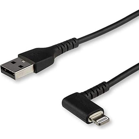 StarTech.com 2m strapazierfähiges schwarzes USB auf Lightning-Kabel - 90° rechtwinkliges USB Lightning Ladekabel mit Aramidfaser - Synchronisationskabel - Apple MFi-zertifiziert iPad/iPhone 12 (1/5)