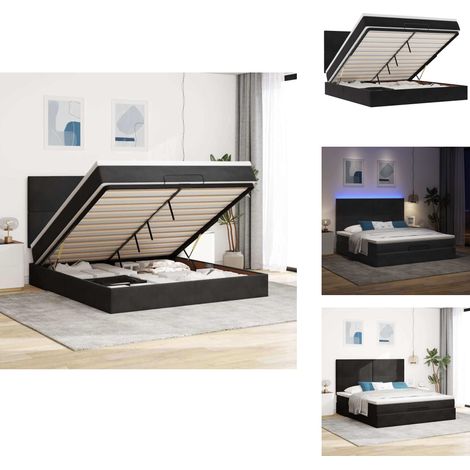 Ottoman-Bett mit Matratzen & LEDs Schwarz 180x200 cm Samt - Ottoman-Bett - Ottoman-Betten - Bettrahmen - Bettgestell (1/5)