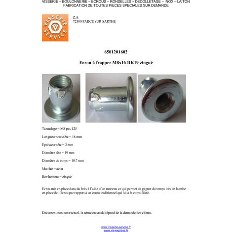 Ecrou à frapper M8X16 Diamètre de tête: 19 Acier zingué-1 pièce