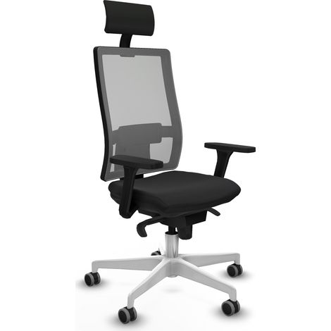 Horna sincro malla gris similpiel negro brazos 3D base blanca cabecero fijo ruedas 65mm engomadas (1/5)