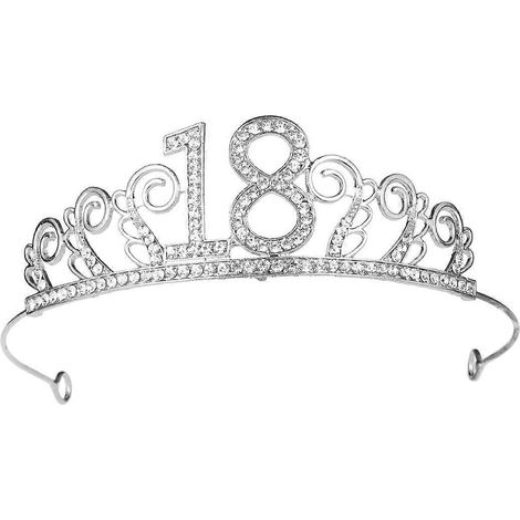 Couronne d'anniversaire en alliage et strass, chiffre 18, peigne, diadème élégant, accessoire de coiffure pour adultes (argenté)-15.00X12.00X4.30CM-Silver