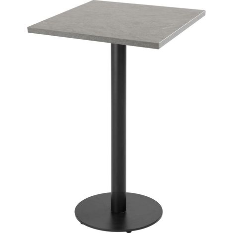 Table haute carrée 60 cm pied noir et revêtement béton gris