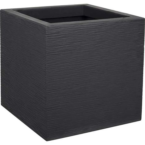 EDA – Jardinière carrée 29,5 x 29,5 x 29,5 cm – 21 L – Gris anthracite – Polypropylène anti-UV – Réserve d'eau intégrée