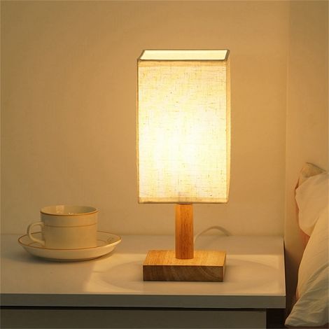 Nachttischlampe mit Augenschutz, USB-betrieben, Lampenschirm aus Stoff, moderner minimalistischer Stil, ideal für Schlafzimmer oder Büro, feste Helligkeit, beige und weiß. (1/4)