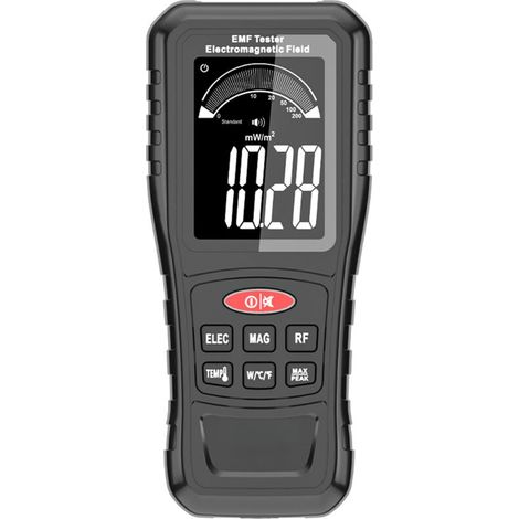 Appareil mesure champs électromagnétiques 4-en-1 rechargeable Mesure température et radiofréquences Écran LCD avec alerte sonore/lumineuse Pour maison et pro (1/5)