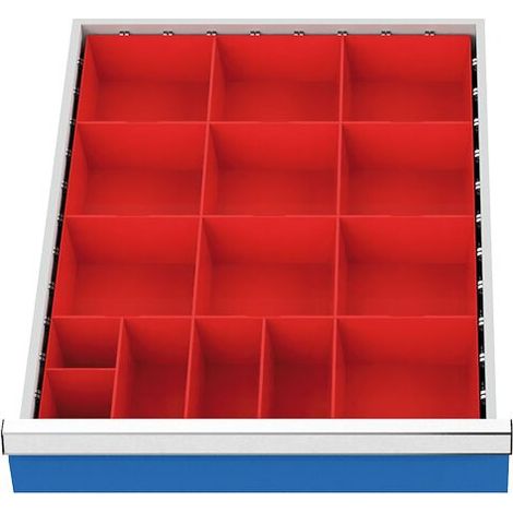 Schubladeneinteilung R 18-24 mit Kleinteilekästen für Front 100 mm Maße in mm (BxT): 450 x 600 (1/3)