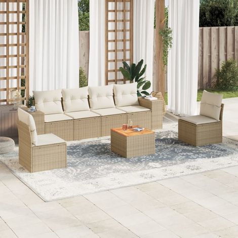 Set sofás de jardín 7 piezas y cojines ratán sintético beige vidaXL (1/3)