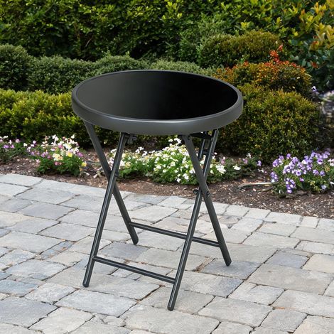 Table de jardin ronde pliante en verre trempé et acier noir 45 x (1/5)