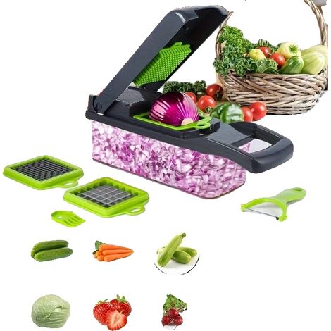 Cortador de verduras, cuchillas de acero inoxidable, fácil de limpiar, gris. (1/2)
