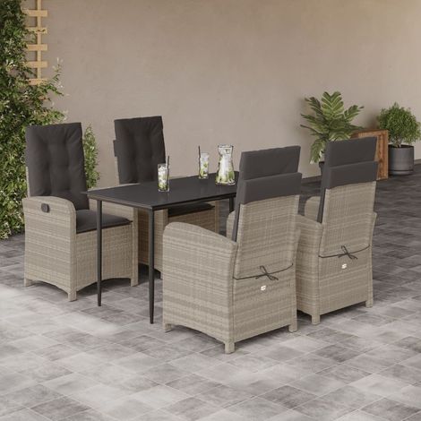 5-tlg. Garten-Essgruppe mit Kissen Hellgrau Poly Rattan