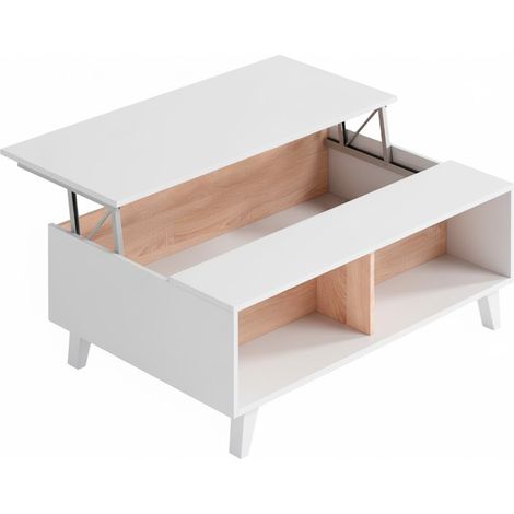 Tavolino Da Caffè Tavolo Basso Con Piano Sollevabile Da Salotto Soggiorno Moderno Con Ripiani Salvaspazio Design Multifunzionale Moderno 100 x 68 x 38–50 Cm Bianco E Rovere