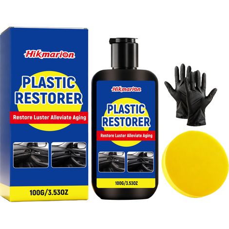 Auto-Kunststoffpflege-Set – Reinigung und Aufbereitung des Fahrzeuginnenraums – Sanfter Fleckenentferner und Pflegemittel – 100 g + Schwamm + Handschuhe -- DE (1/5)