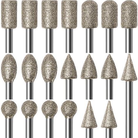 Ensemble de Fraises Diamantées pour Sculpture, Kits de polissage 20 PCS Accessoires d’outils rotatifs Tige 1/8' pour Gravure, Meulage, Pierres, Roches, Bijoux, Verre, Céramique (1/5)