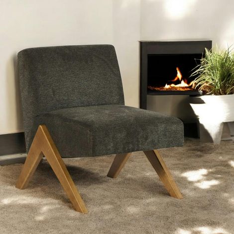 Fauteuil de salon bois et velours anthracite SOHO (1/3)