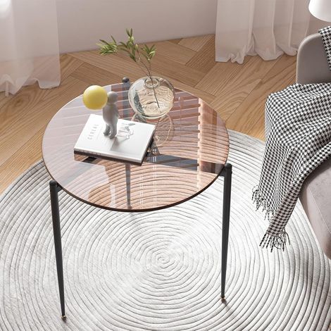 Unho – Table d'appoint ronde en verre trempé – Design moderne – Pieds réglables pour stabilité – Dimensions 50x50x50cm – Capacité 50kg (1/5)