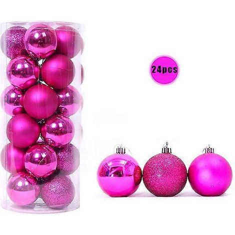 24 boules de Noël roses de 6 cm de diamètre, à suspendre au sapin ou à suspendre. Décoration idéale pour Noël et le Nouvel An. (1/5)