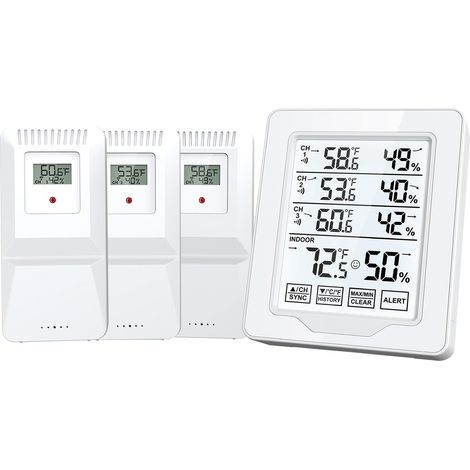 Thermomètre Extérieur Intérieur Monitor d'humidité 500 Pieds Range 3 Capteurs à Distance Hygromètre de Rétroéclairage Blanc pour Le Bureau à Domicile Greenhouse (1/4)