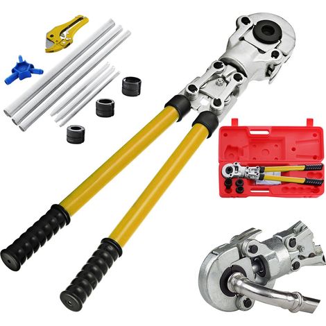Pince à sertir manuelle pour tubes multicouches PEX/PER, kit avec 6 embouts 16-32 mm, pour raccords à compression. (1/5)