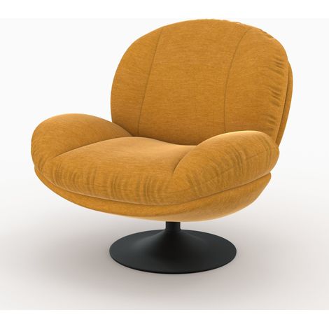 Fauteuil pivotant en tissu effet velours jaune moutarde - RICCI