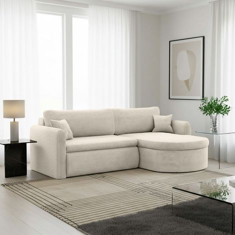 Ecksofa Schlafsofa FELIZ Stoff Poso Altweiß Ottomane Rechts (1/5)