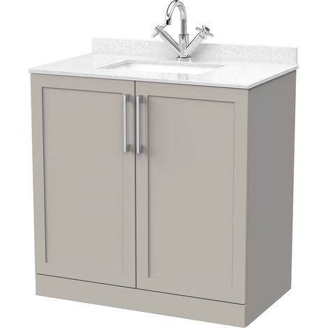 Stonnall Traditional Floor Standing 2 Door Vanity Unit with Marble Top with Basin, 800mm, Pebble Grey