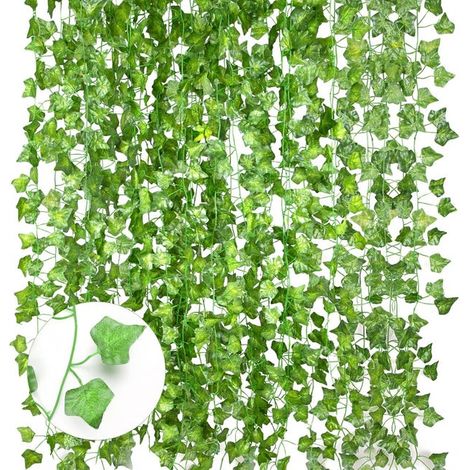 Lot de 12 lierres artificiels, 2, guirlande de lierre artificielle, pour décoration de chambre, de mariage, de fête, de jardin, décoration murale (SKU produit : 97032692 SKU Offre : CJ-250806-FZH27-Y (1/5)