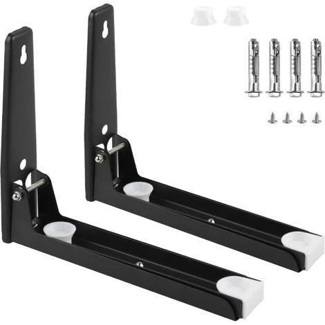 2 Supports muraux pour four à micro-ondes, acier inoxydable, pliable et télescopique, charge 40 kg, cuisine (1/5)
